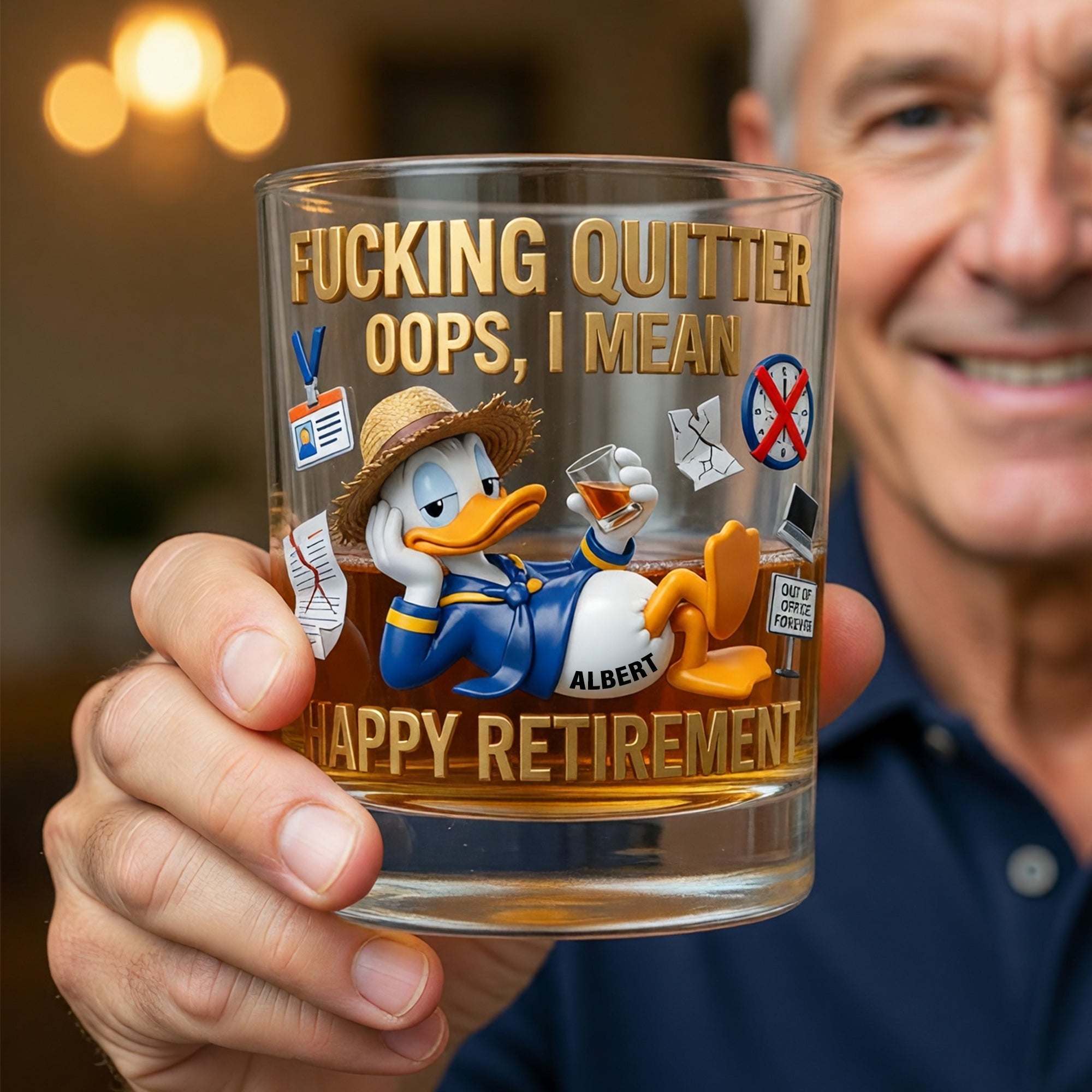 Cheers to New Beginnings - Personalized Happy Retirement Round Glass