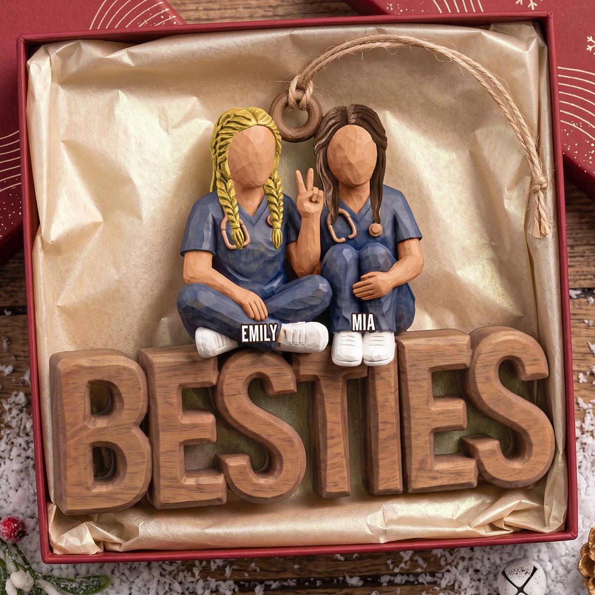 Best Friends in Scrubs - Personalized Wood Ornament for Nurses Ornament PopCulturePrints