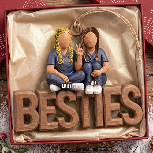 Best Friends in Scrubs - Personalized Wood Ornament for Nurses Ornament PopCulturePrints