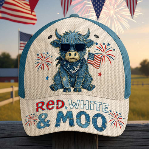 ‘Celebrate Freedom with Style’ - Personalized Freedom Highland Cow Classic Cap - Perfect Gift for Family and Friends Caps PopCulturePrints