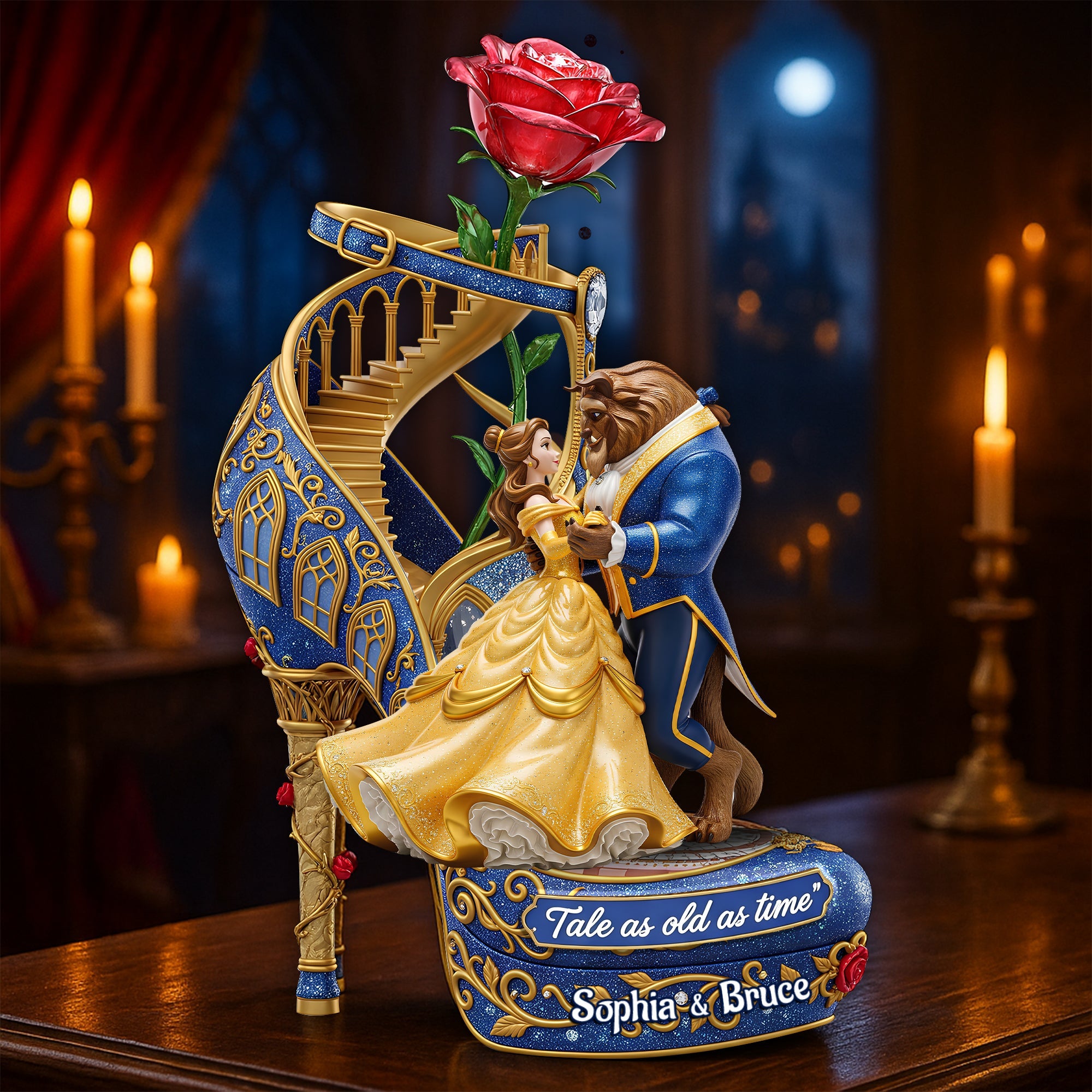 “Tale as old as time” - Personalized Romantic Rose Couple Acrylic Plaque - Perfect Gift for Lovers, Friends, Anniversaries, Weddings Shaped Plaques PopCulturePrints