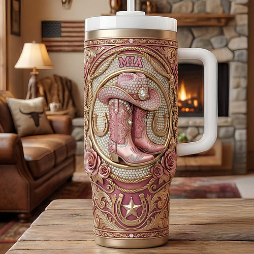 Vintage Western Cowgirl 40oz Tumbler - Personalized Gift for Cowgirls Tumbler Cup PopCulturePrints