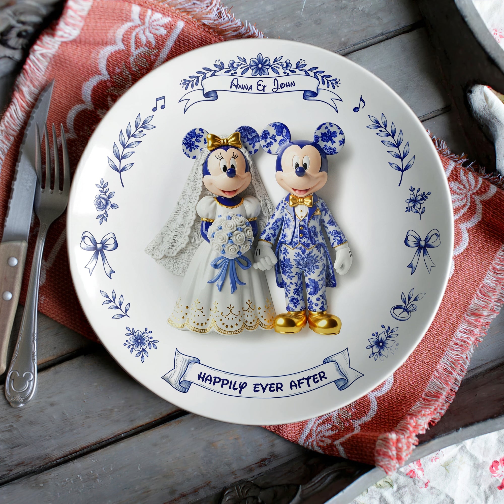 Celebrate Love with Personalized Charm - Cute Cartoon Couple Round Plate Ceramic Round Plate PopCulturePrints