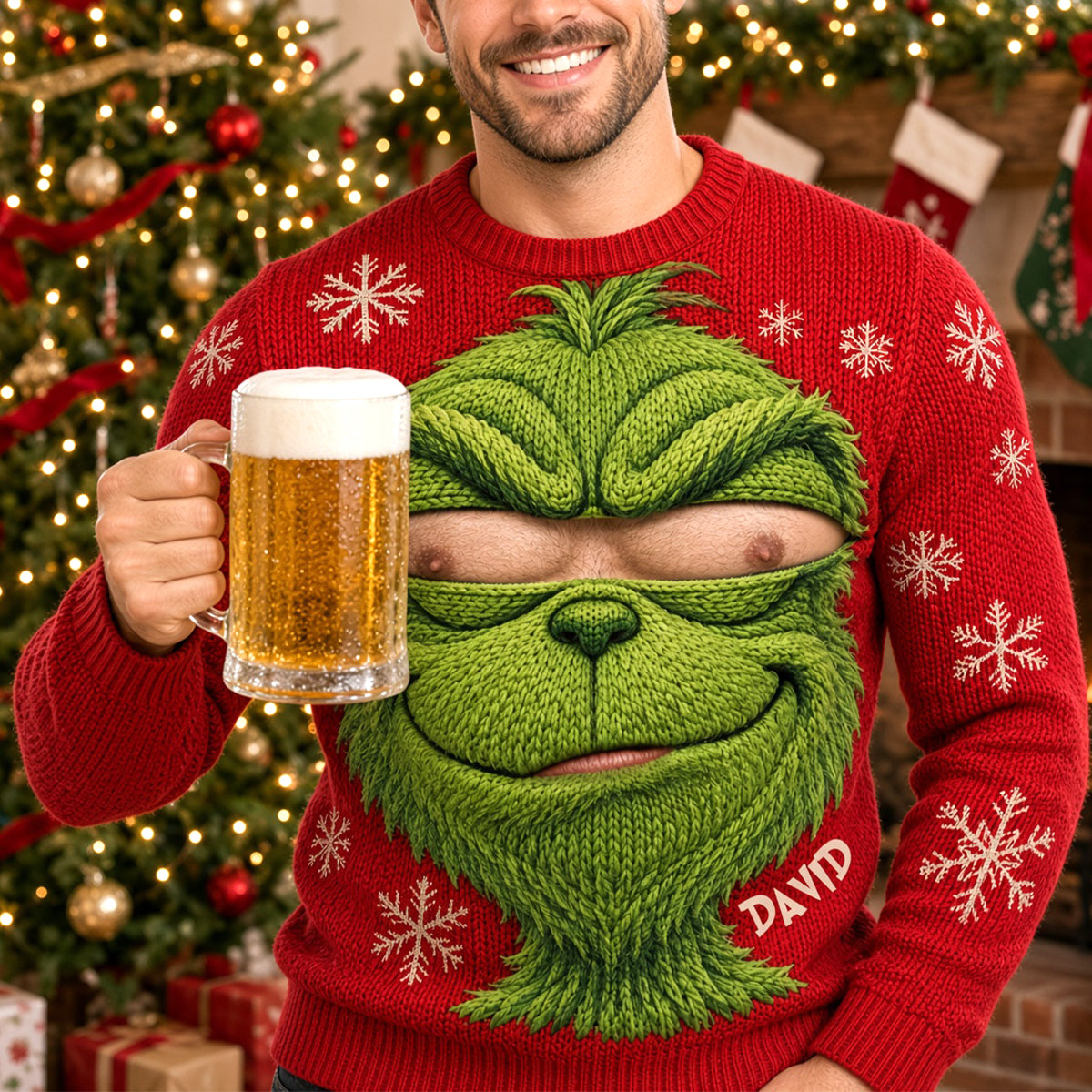 “Steal the Show This Christmas!” - Funny Christmas Stealer Knitted Ugly Sweater - Personalized Gift for Him