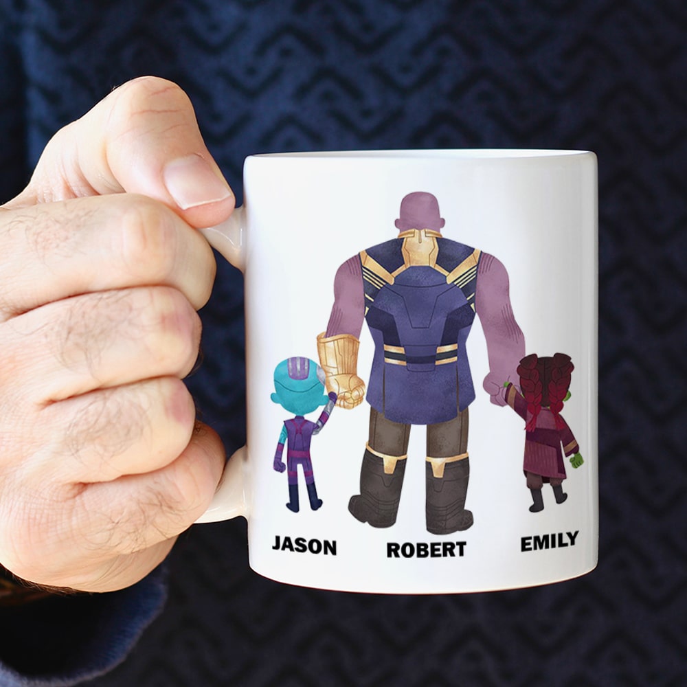 Personalized Dad Mug - Comic Style Hero with Kids Coffee Mug PopCulturePrints