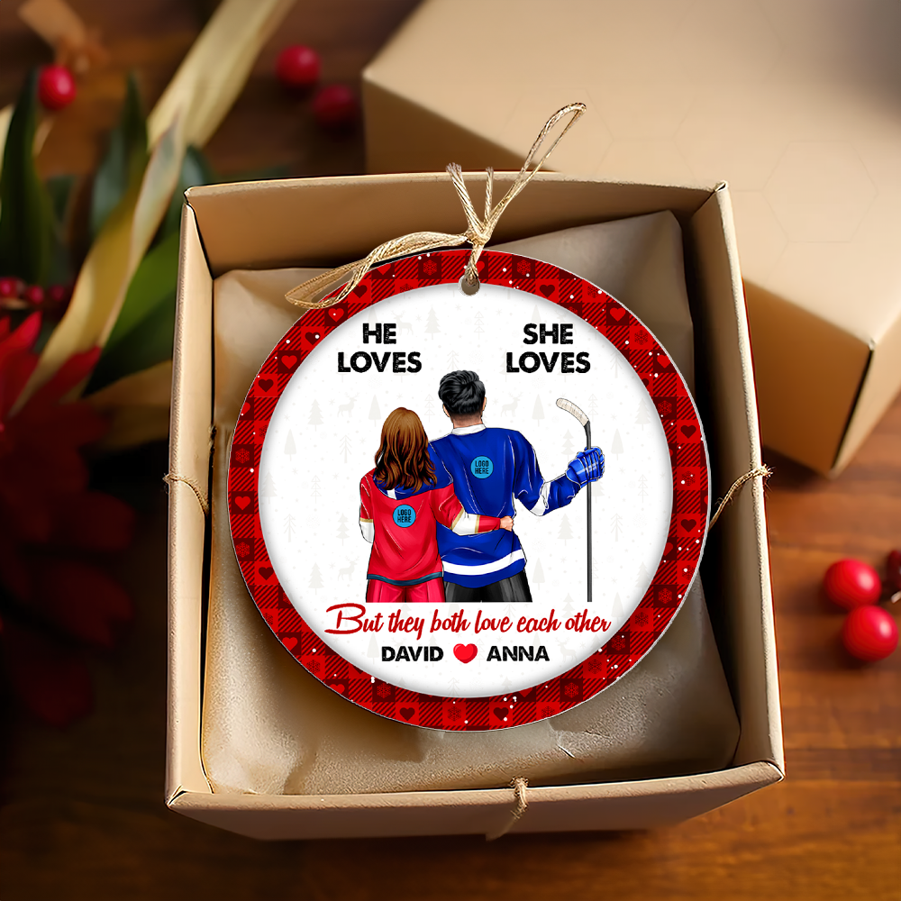 Custom Ice Hockey Couple Ornament | Christmas Gift | Valentine's Day Gifts Ornament PopCulturePrints