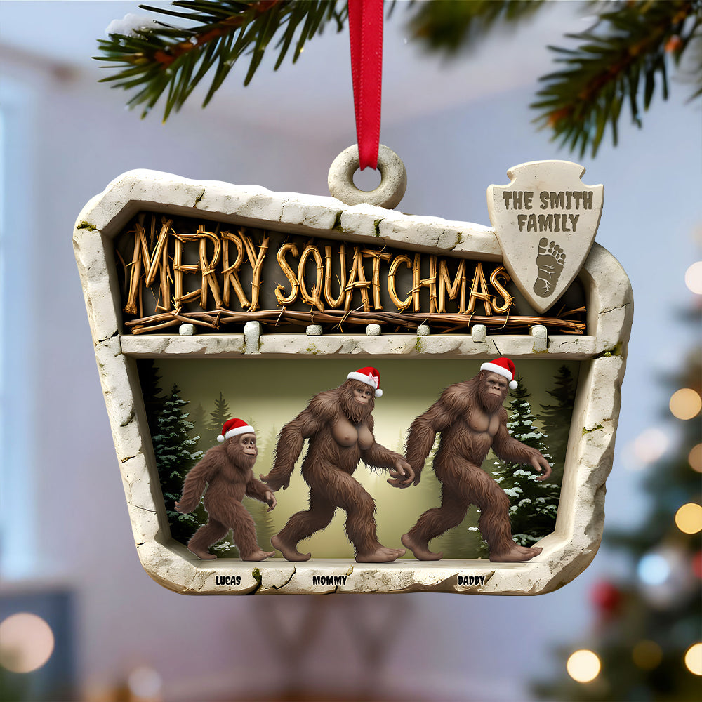 Merry Squatchmas - Wild Sasquatch Family Walking Acrylic Ornament - Personalized Gifts for Family Ornament PopCulturePrints
