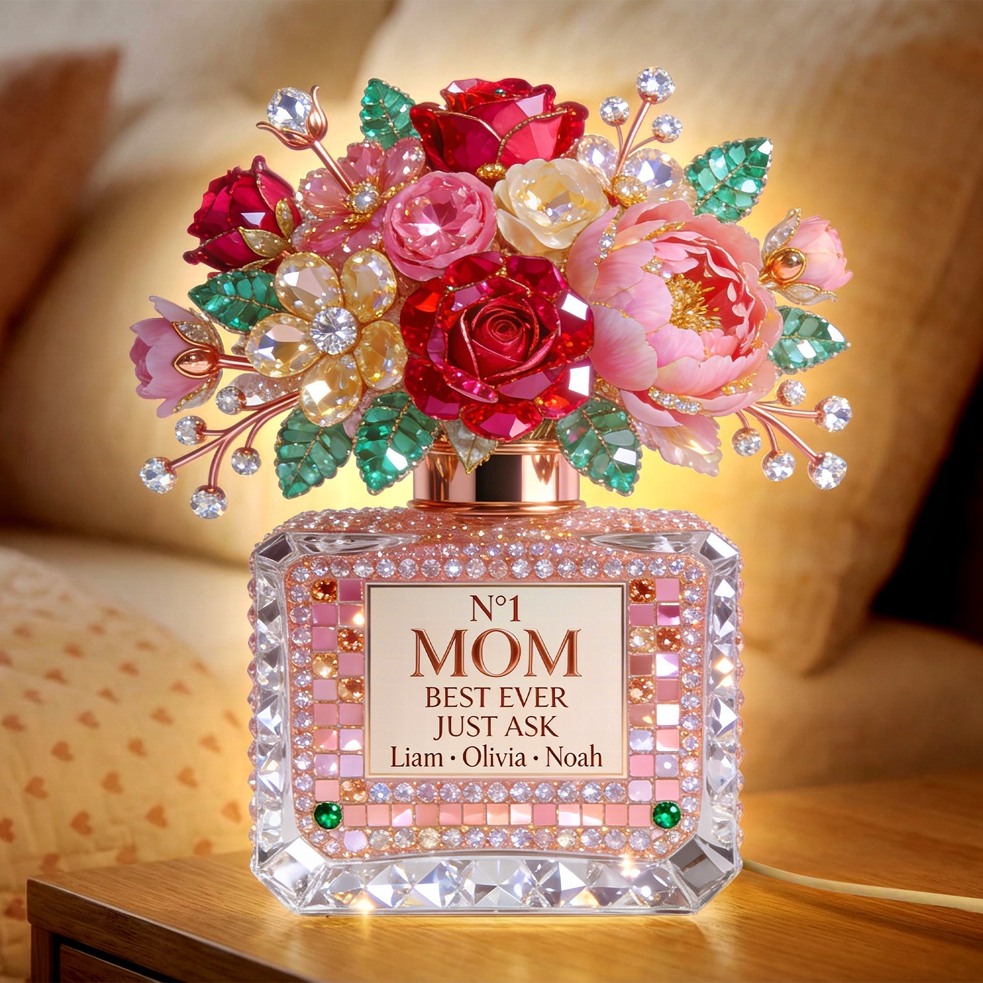 “The Best Gift for Mom” - Floral Perfume Bottle Light Box - Personalized Gifts for Mom, Grandma and More Light Box PopCulturePrints