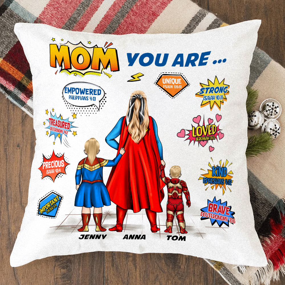 Personalized Super Mom Square Pillow Pillow PopCulturePrints