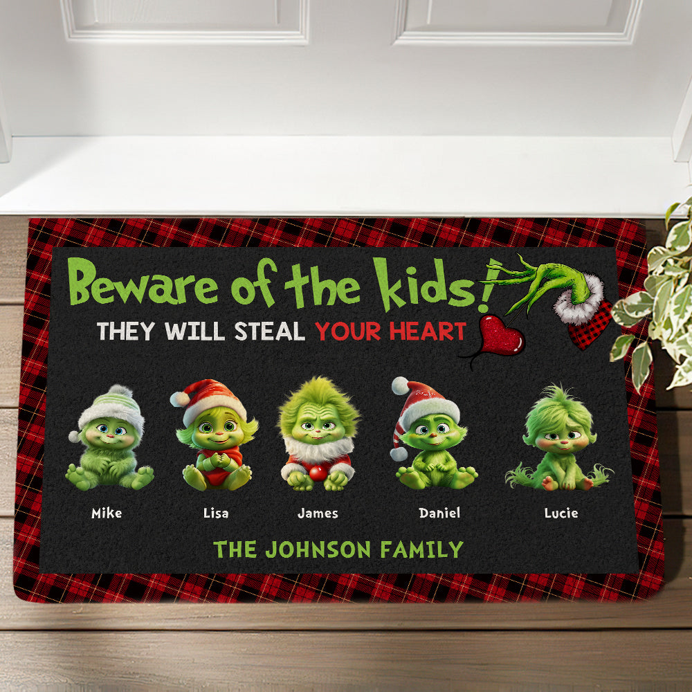 Personalized Green Monster Kids Doormat - Steal Your Heart Doormat PopCulturePrints