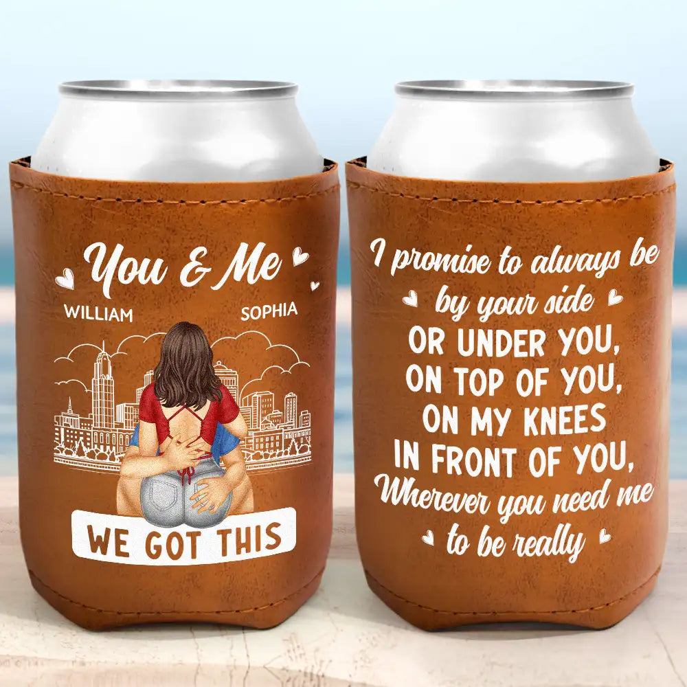 You & Me - Promise Always By Your Side - Personalized Leather Can Cooler Leather Can Cooler PopCulturePrints