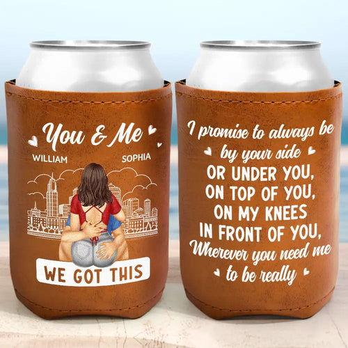 You & Me - Promise Always By Your Side - Personalized Leather Can Cooler Leather Can Cooler PopCulturePrints