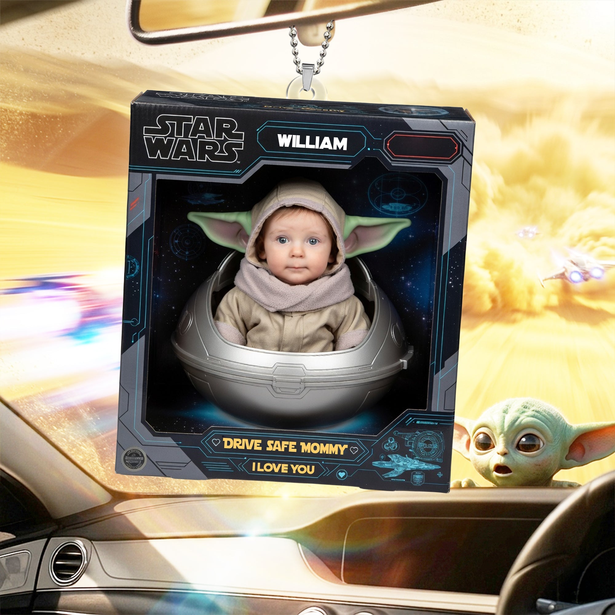"Drive Safe Mommy, My Little Astronaut!" - Custom Personalized Car Ornament - Perfect Gift for Mom, Grandma, or Any Loved One Ornament PopCulturePrints