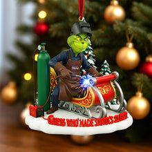 Load image into Gallery viewer, “Guess Who Made Santa&#39;s Sleigh?” - Personalized Badass Welder Christmas Ornament Ornament PopCulturePrints
