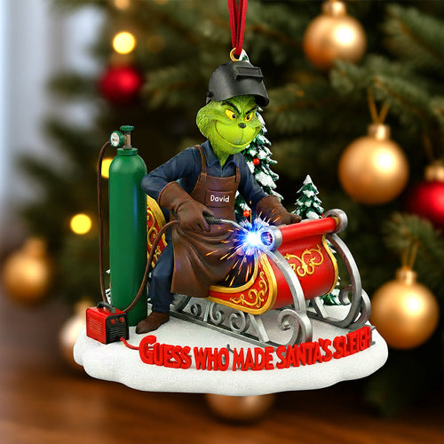 “Guess Who Made Santa's Sleigh?” - Personalized Badass Welder Christmas Ornament Ornament PopCulturePrints