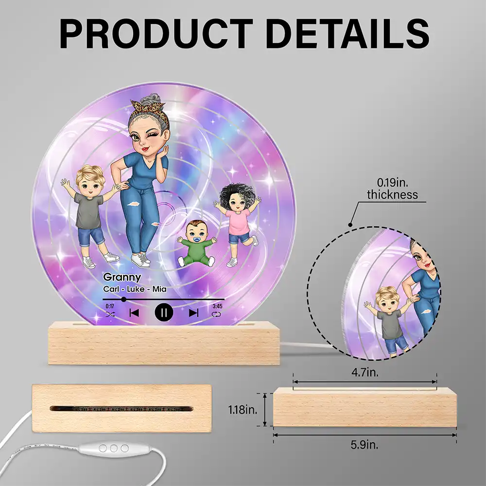 "A Personalized Touch of Love - Turban Grandma Decorative Vinyl Record With Grandkids - Custom Gift for Grandma, Mom & Kids" 3D Led Light PopCulturePrints