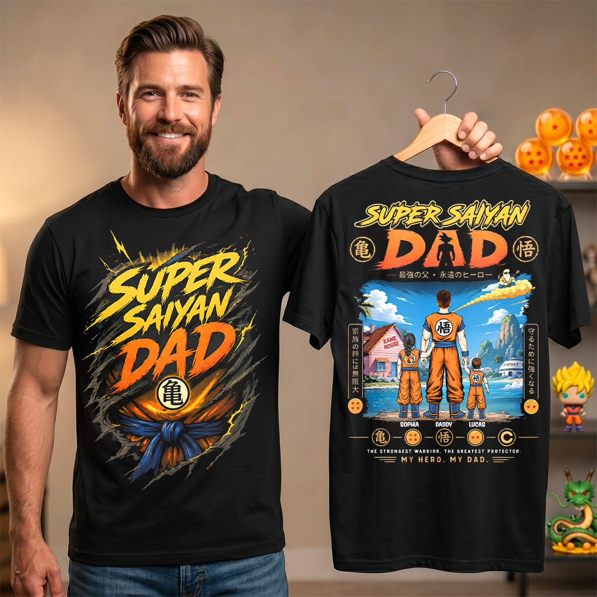 “Super Saiyan Dad - The Ultimate Hero!” - Personalized Battle Legend Dad Shirt for Gift For Dads, Grandpas and Fathers Shirts PopCulturePrints