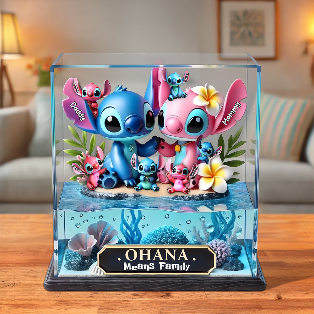 Ohana Means Family - Personalized Blue Aliens Family Acrylic Plaque Shaped Plaques PopCulturePrints
