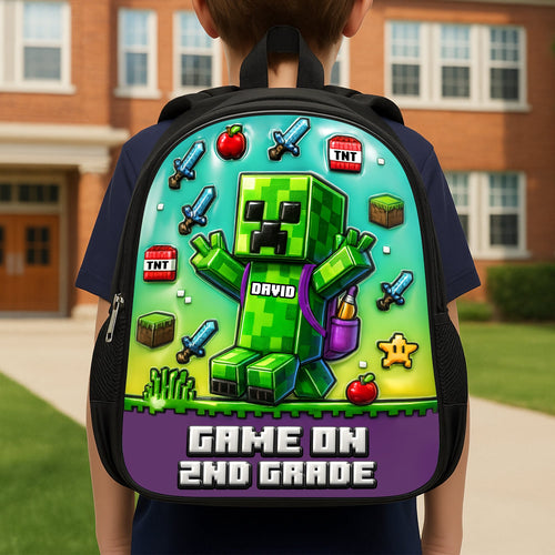 Game On! Personalized Green Pixel Hero School Bag - A Unique Gift for Kids Backpack PopCulturePrints
