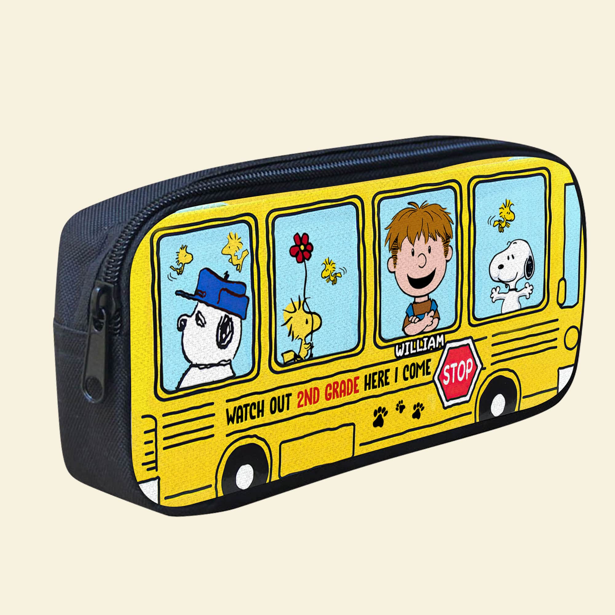 Personalized Peanuts School Bus Pencil Case - Watch Out 2nd Grade