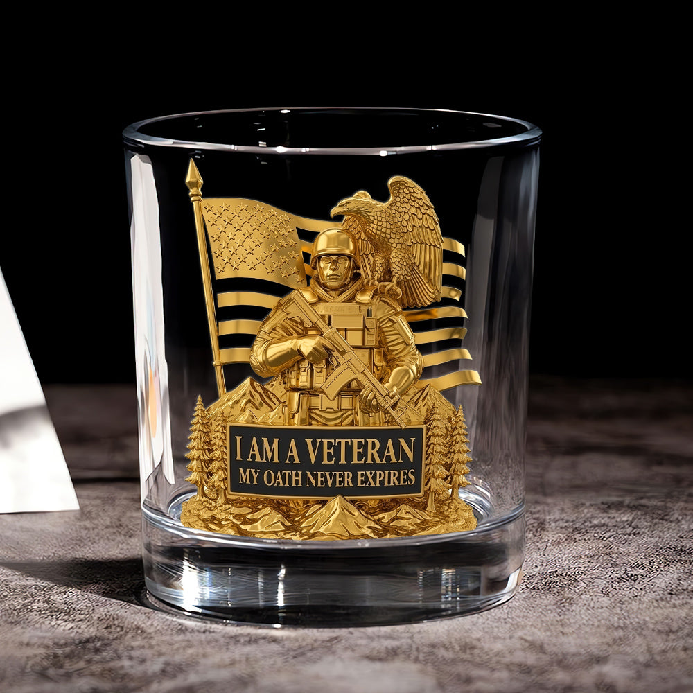 Proud Soldier - I Am A Veteran Whiskey Glass - Personalized Gift for Veterans Whiskey Glass PopCulturePrints