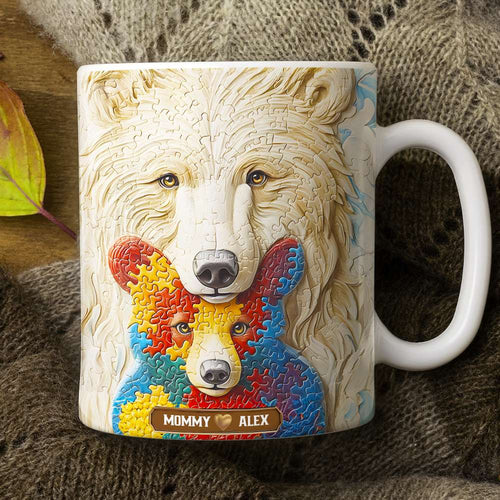 “A Mother's Love is Unconditional” - Personalized Autism Mama Bear Coffee Mug - Gift for Mom, Grandma, and Special Moms Coffee Mug PopCulturePrints
