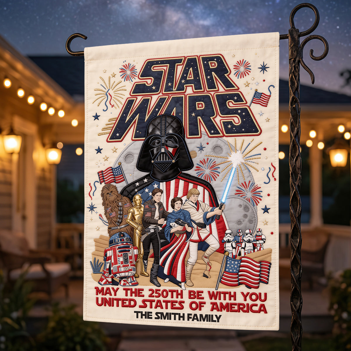 “May the 250th Be With You” - USA 250th Anniversary Garden Flag - Personalized Gift for Star Wars Fans & Patriotic Families Garden Flag PopCulturePrints