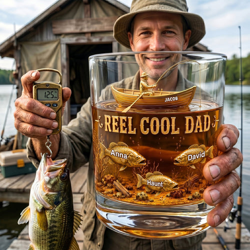 “Reel Cool Dad” - Personalized Fishing Glass - Perfect Gift for Dad and Grandpa Glass PopCulturePrints