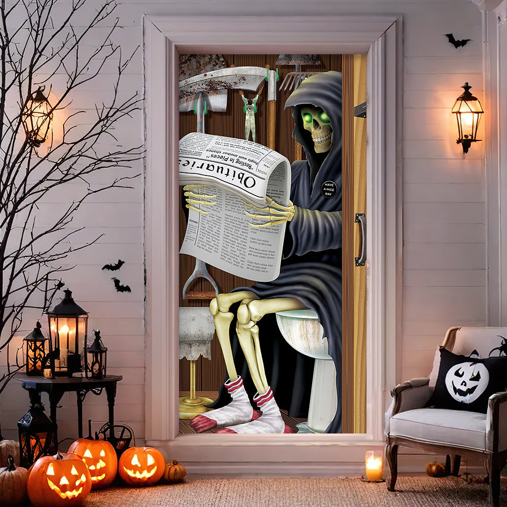 Spooky Skeleton Restroom Door Cover - Funny Halloween Decor 04HUTI040924