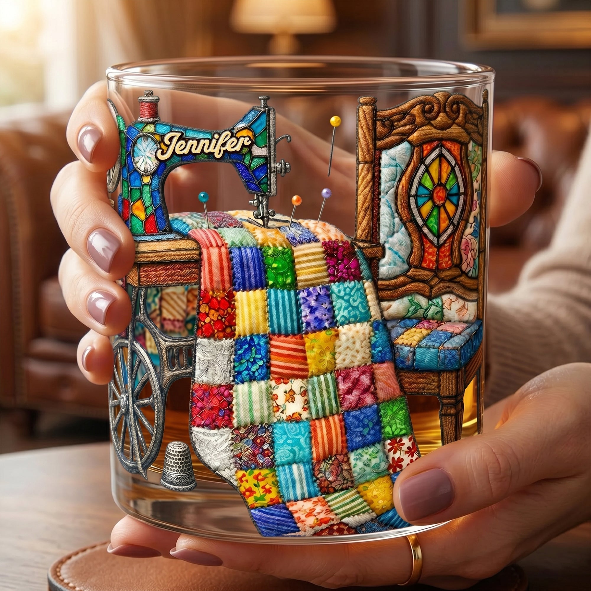 “Sewing is My Therapy” - The Quilter's Sanctuary Drinking Glass - Personalized Gifts for Sewing Lovers Glass PopCulturePrints