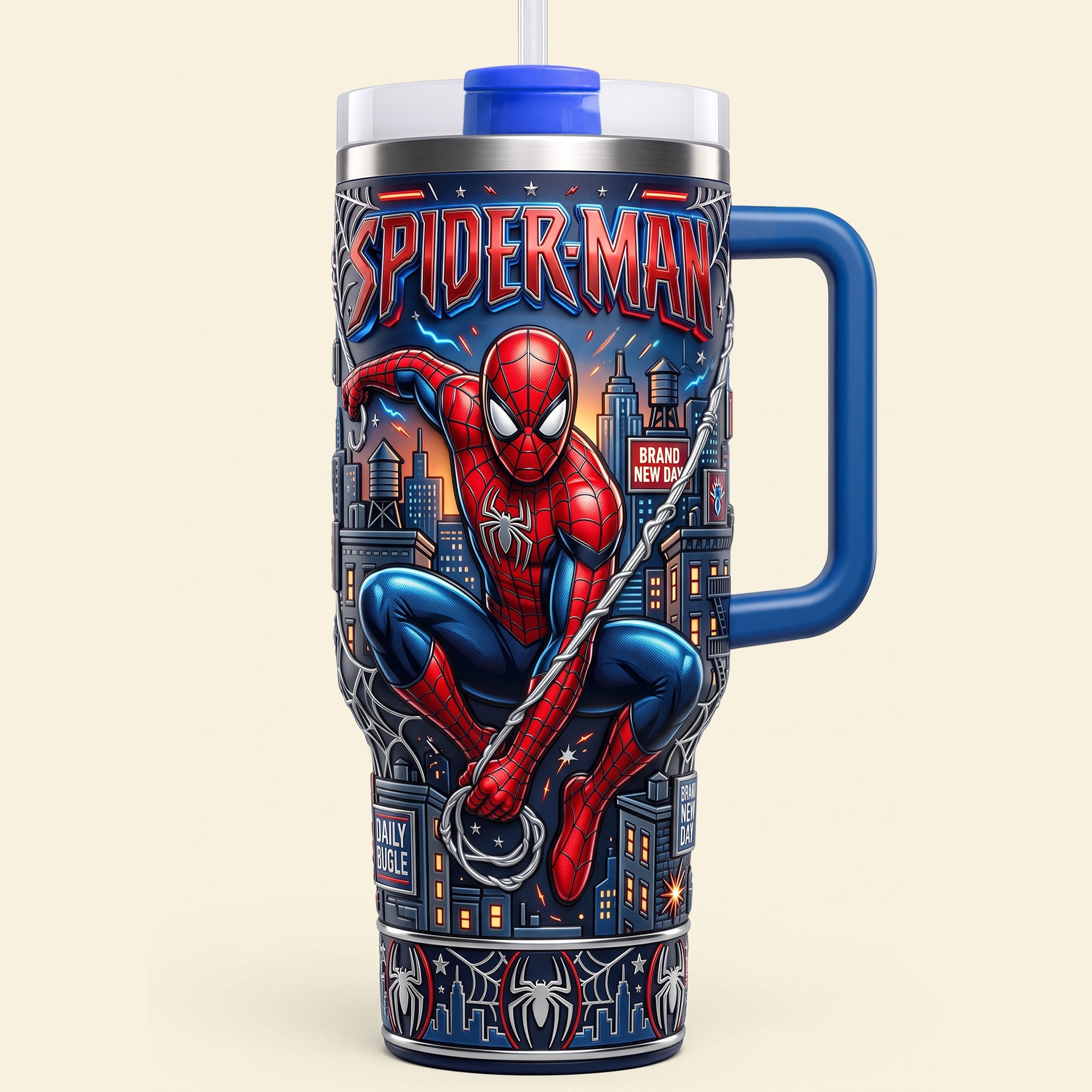 “Swing into Style” - Unique Colorful 40oz Tumbler With Handle - Personalized Gift for Fans of Spider-Man
