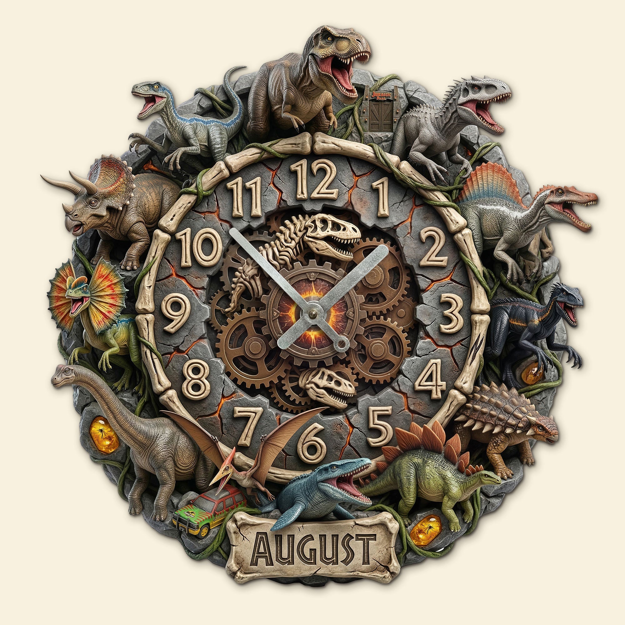 Time to Roar: Personalized Dinosaur Acrylic Hanging Wall Clock - Gift for Dinosaur Lovers Hanging Wall Clock PopCulturePrints