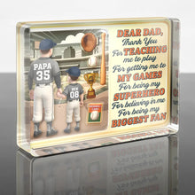 Load image into Gallery viewer, Dear Baseball Dad, Thank You For Teaching Me - Personalized Custom Shaped Acrylic Plaque | Perfect Gift for Dad and Grandpa Acrylic Plaque PopCulturePrints
