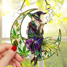 Load image into Gallery viewer, “Embrace the Magic!” Personalized Herb Smoking Witch Suncatcher - Unique Gift for Weed Lovers
