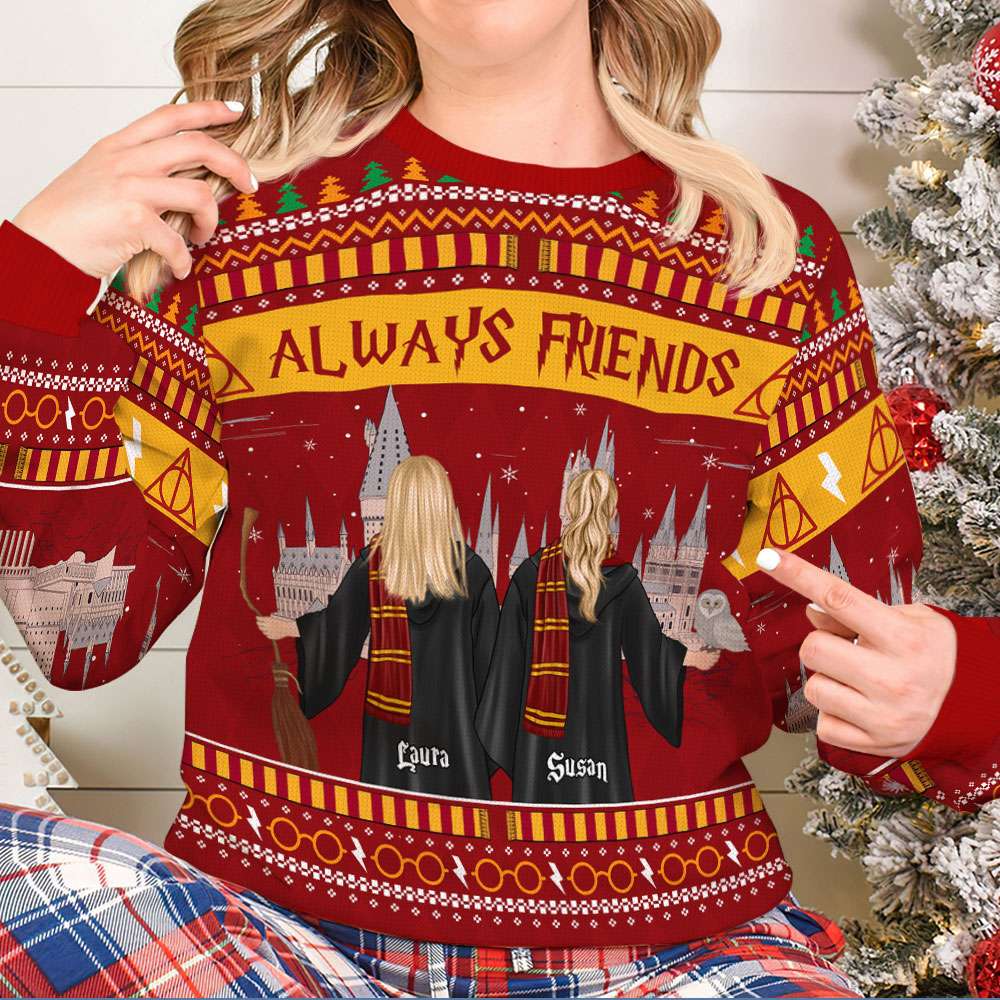 Personalized Always Friends Christmas Ugly Sweatshirt - Magical Theme