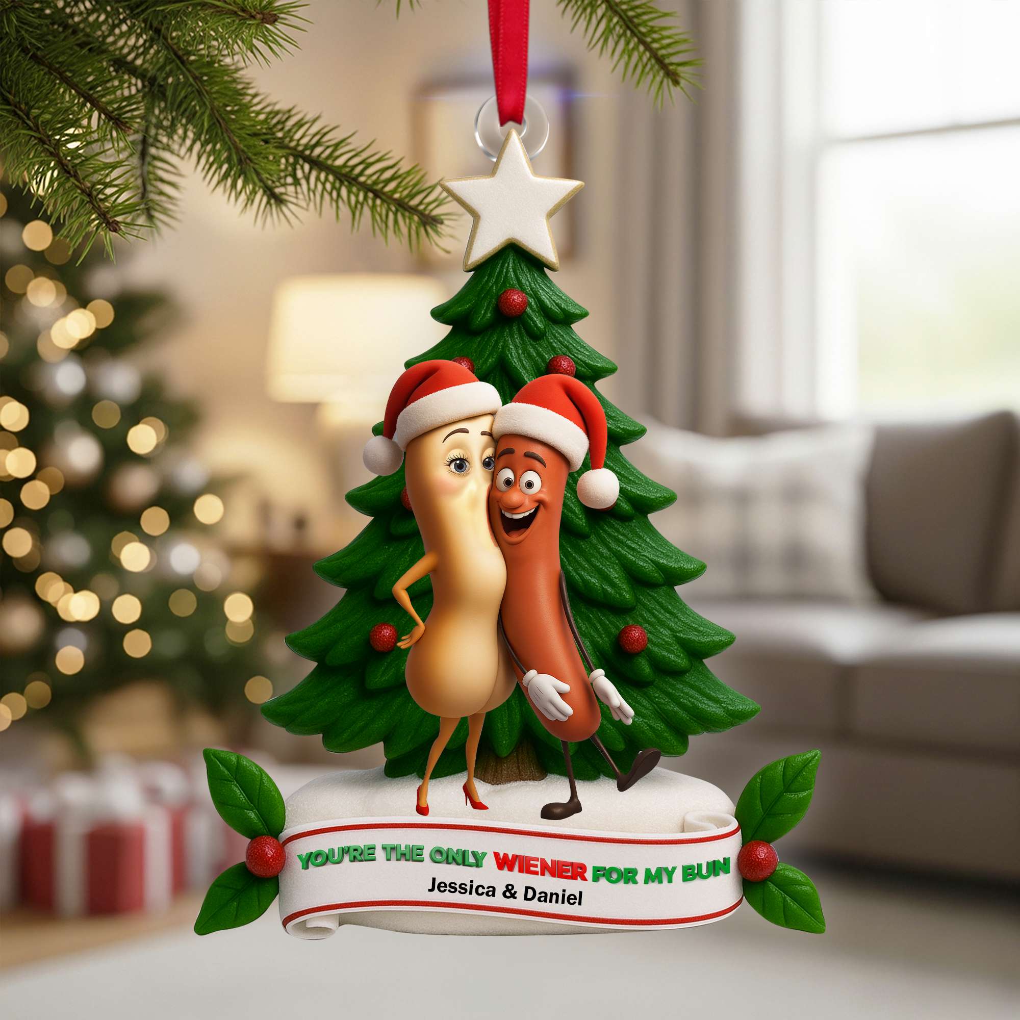 You're the Only Wiener for My Bun - Cute Food Duo Ornament - Personalized Gift for Couples Ornament PopCulturePrints