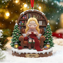 Load image into Gallery viewer, Knitting is Love - Personalized Knitting Girl Christmas Ornament Ornament PopCulturePrints
