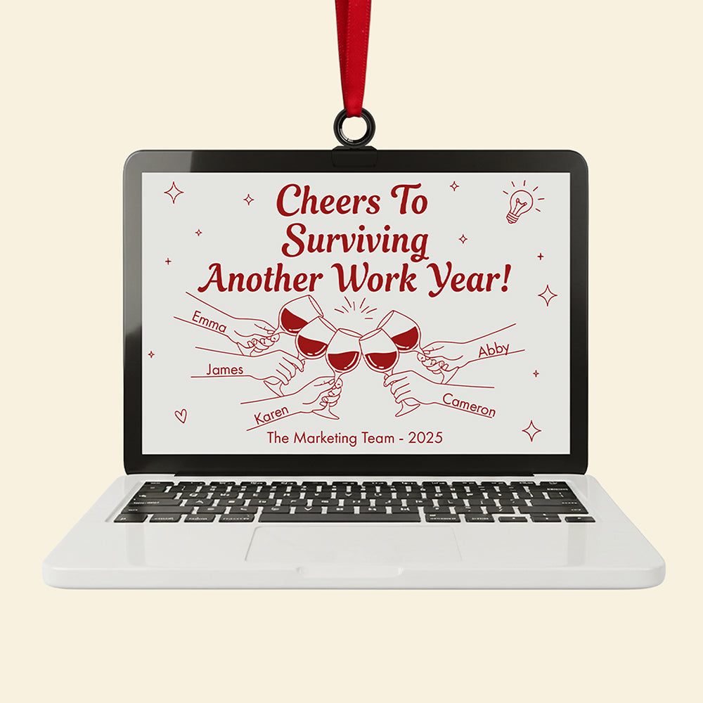 Cheers To Surviving Another Work Year! - Personalized Acrylic Christmas Ornament for Coworkers Ornament PopCulturePrints