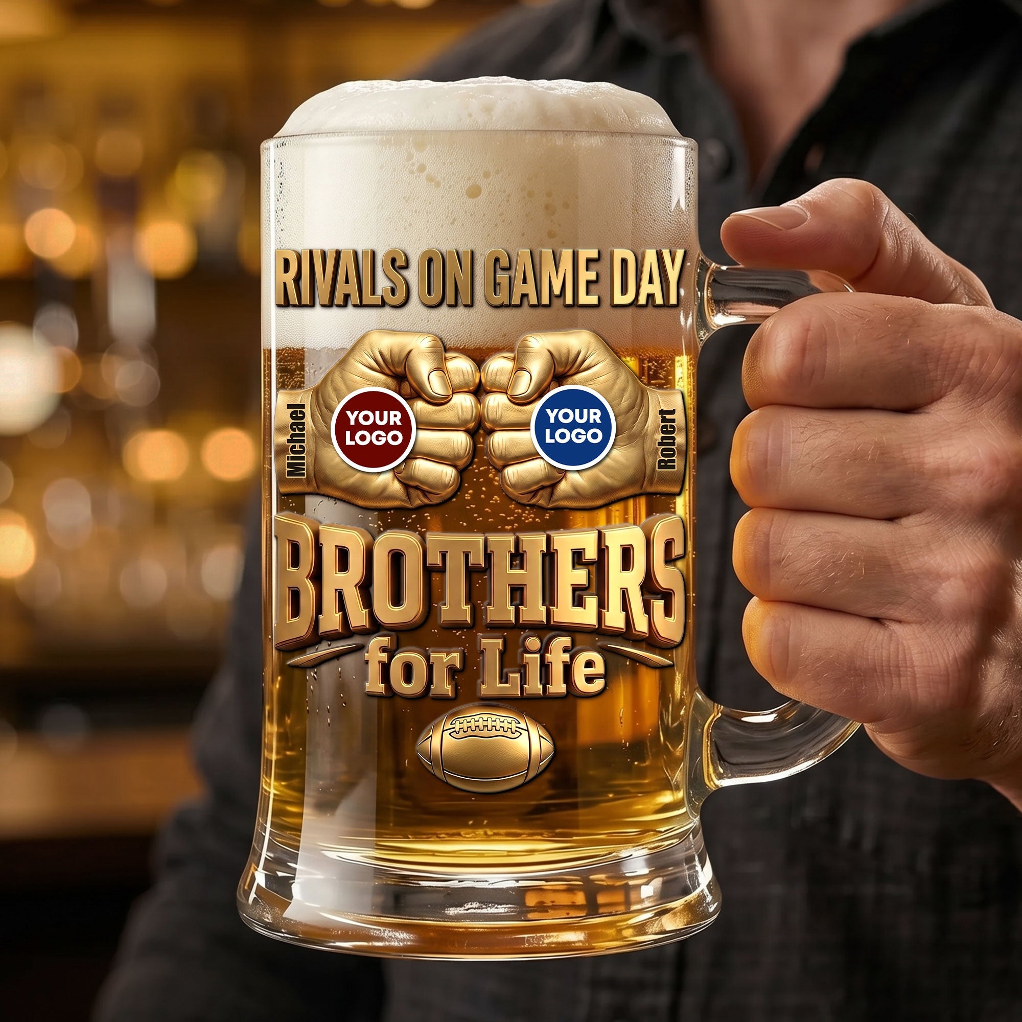"Rivals on Game Day" - Personalized Beer Glass for Sports Lovers - Perfect Gift for Friends & Family
