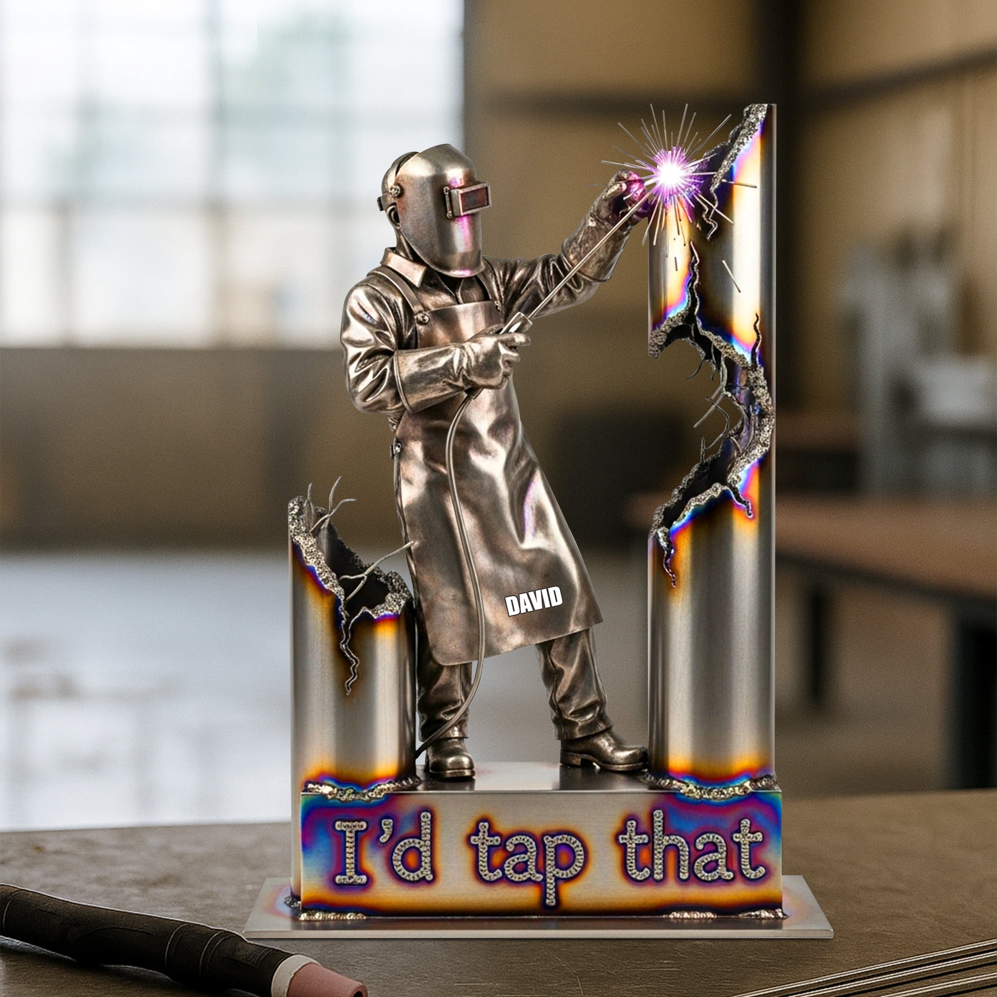I'd Tap That - Personalized Welder Acrylic Plaque - Custom Gift for Welding Enthusiasts Shaped Plaques PopCulturePrints