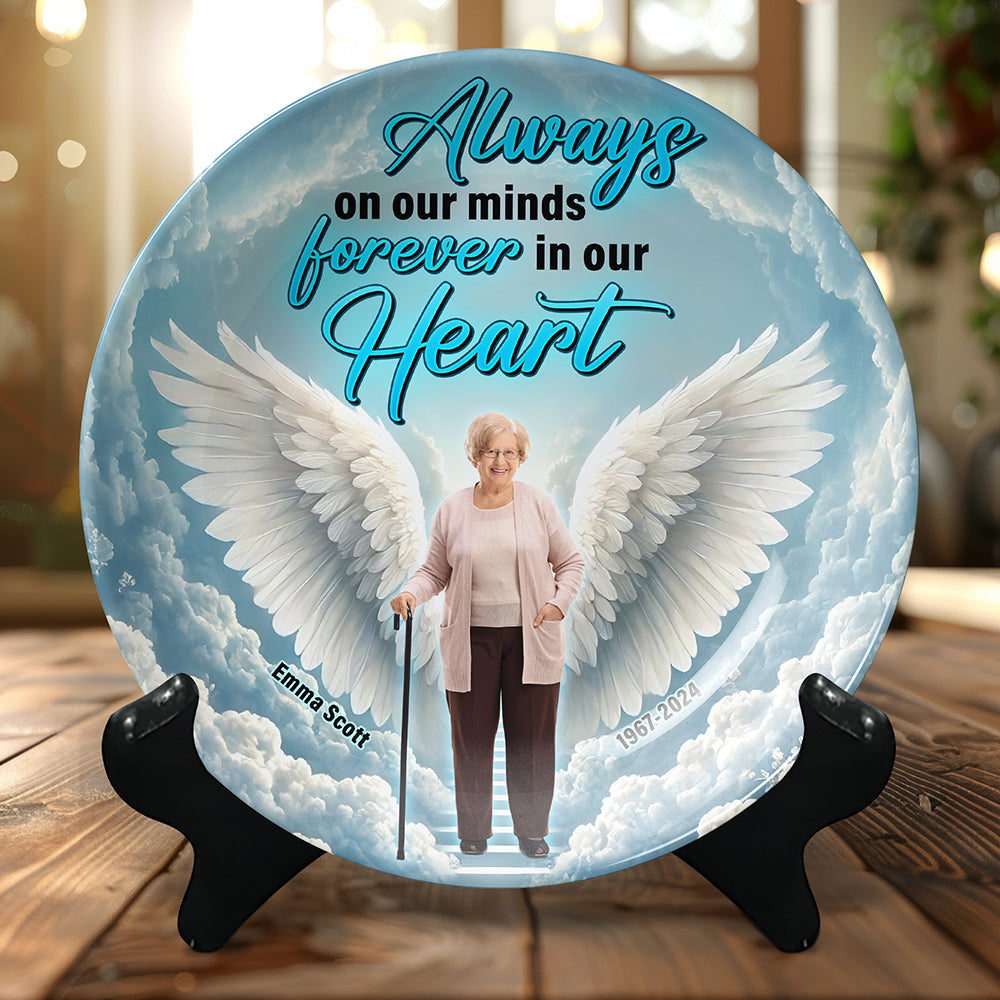 Always on Our Minds, Forever in Our Hearts - Personalized Round Plate for Loved Ones Ceramic Round Plate PopCulturePrints