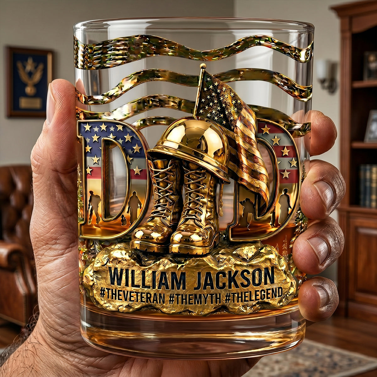 "A Toast to Our Heroes" - Proud Veteran Dad Drinking Glass - Custom Personalized Gift for Dads, Grandpas and Veterans Glass PopCulturePrints