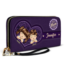 Load image into Gallery viewer, Best Mom Ever - Personalized Leather Long Wallet with Cute Chibi Kids Design Leather Long Wallet PopCulturePrints

