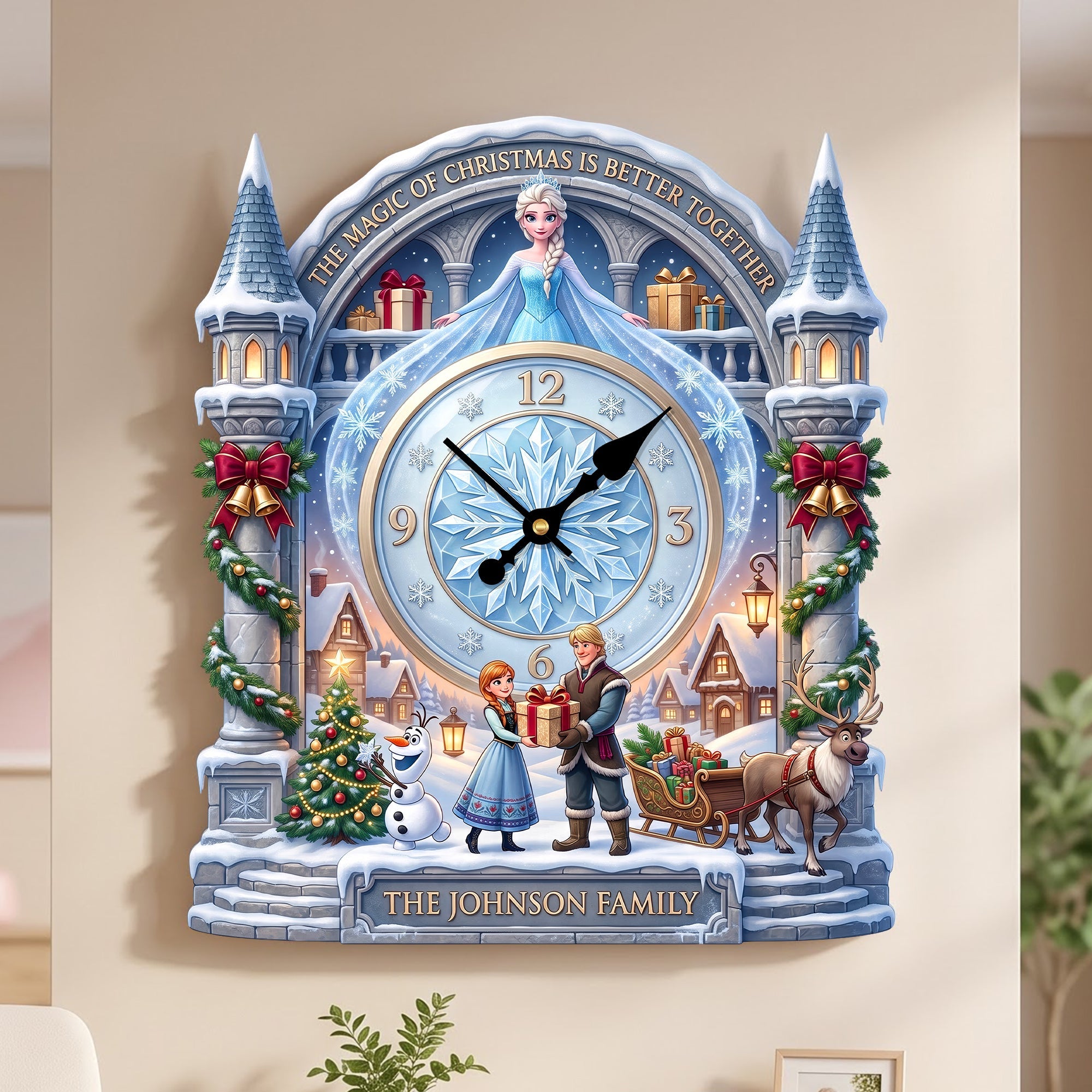 The Magic of Christmas is Better Together - Snowy Christmas Hanging Wall Clock | Personalized Gift for Family