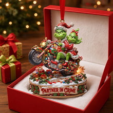Load image into Gallery viewer, “Partners in Crime: Celebrate Love on Two Wheels” - Monster Riding Couple Ornament, Personalized Gift for Couples

