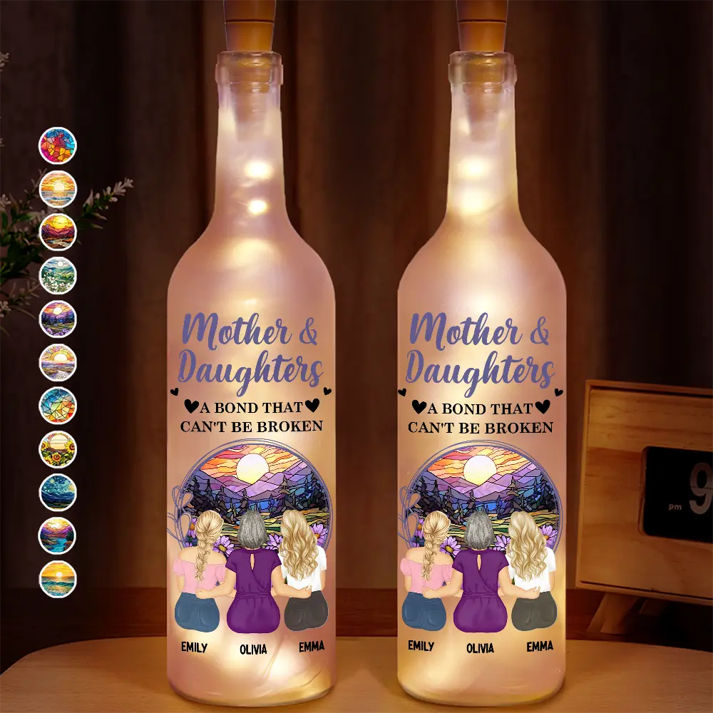 Mother & Daughters - A Bond That Can't Be Broken - Personalized Bottle Light Gift for Mom, Grandma, and Daughters Bottle Light PopCulturePrints