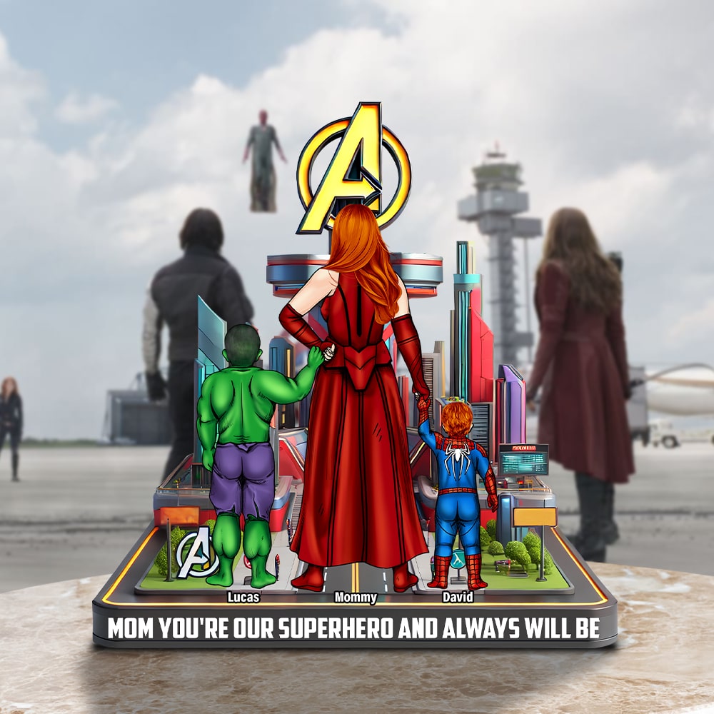 "Mom, You're Our Superhero!" - Personalized Avengers Themed Plaque - Gift for Mom, Grandma & All Heroic Mothers Shaped Plaques PopCulturePrints