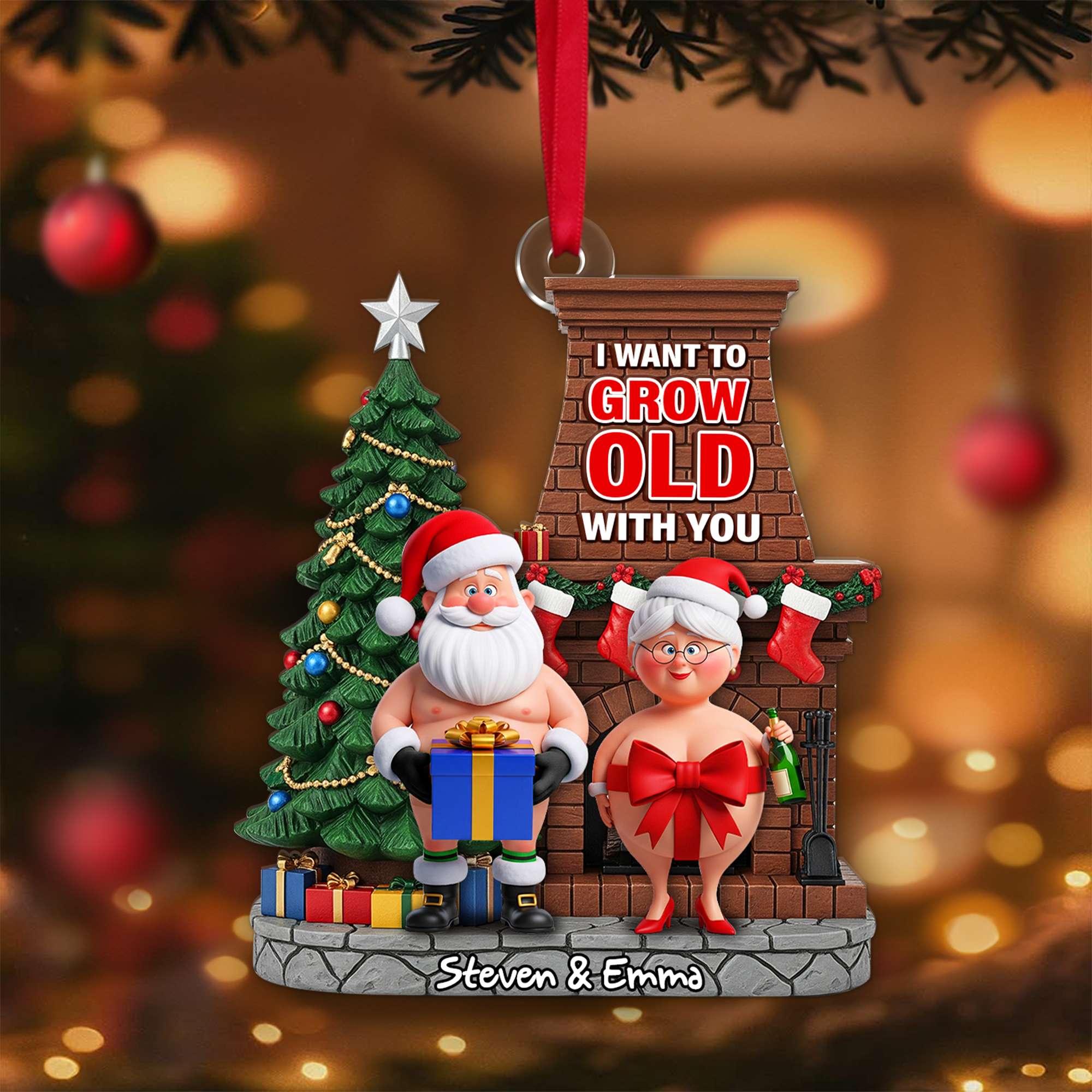 Funny Old Couple Ornament - "I Want to Grow Old With You" - Personalized Christmas Gift for Couples Ornament PopCulturePrints