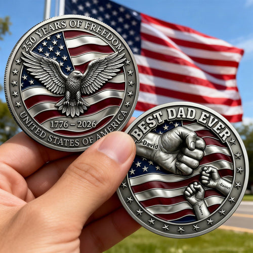 “Celebrate 250 Years of Freedom” - Personalized Metal Coin Gift for Dad, Grandpa, and More Coin PopCulturePrints