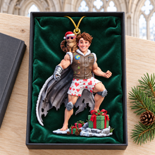Load image into Gallery viewer, Funny Adventure Men With Cat Ornament - Personalize Your Holiday Cheer
